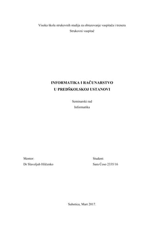 Informatika i računarstvo u predškolskoj ustanovi