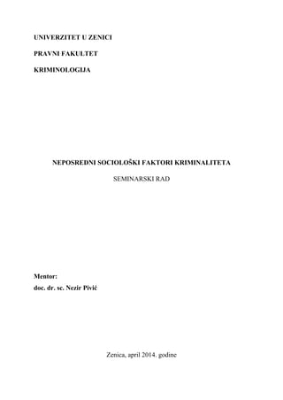 Neposredni sociološki/društveni faktori kriminaliteta