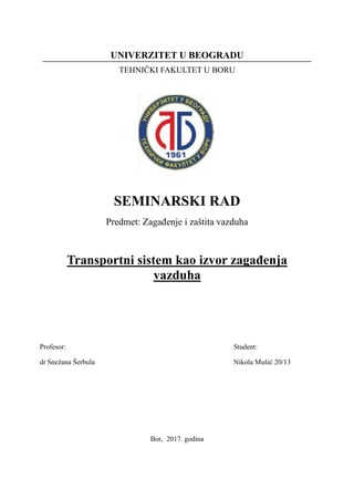 Transportni sistem kao izvor zagađenja vazduha