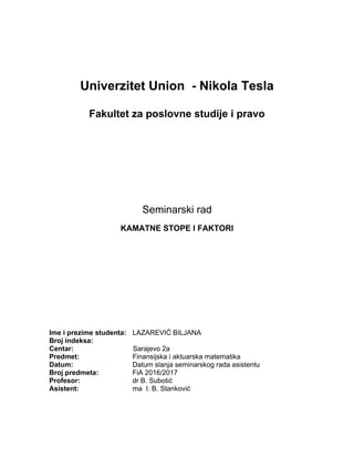 Kamatne stope  i faktori