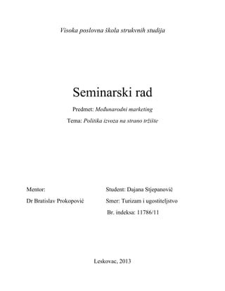 Politika izvoza na strano tržište