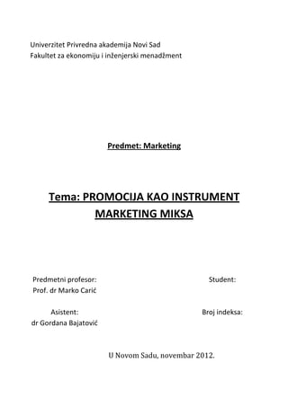 Promocija kao instrument marketing miksa