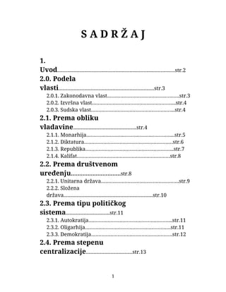 Oblici vlasti i državno uređenje