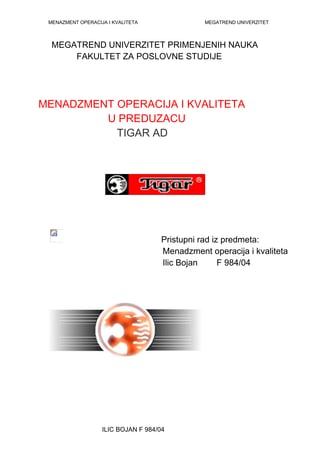 Menadžment operacija i kvaliteta u preduzeću