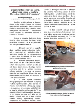 Eksperimentalno merenje težine utovarenog smeća u kamionu JKP Mediana Niš