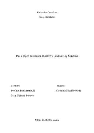 Pad i grijeh čovjeka u hrišćastvu  kod Svetog Simeona