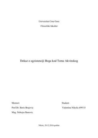 Dokaz o egzistenciji Boga kod Tome Akvinskog