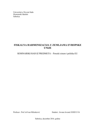 Fiskalna harmonizacija u zemljama EU