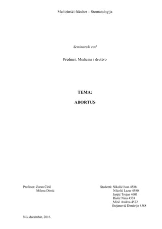 Abortus: medicinski, etički i moralni aspekti