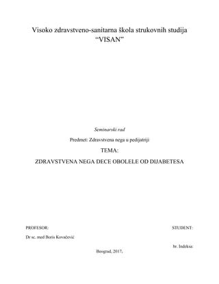 Zdravstvena nega dece obolele od dijabetesa