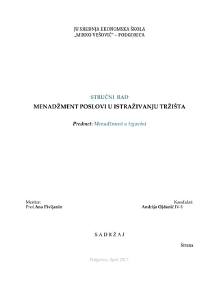 Menadžment poslovi u istraživanju tržišta