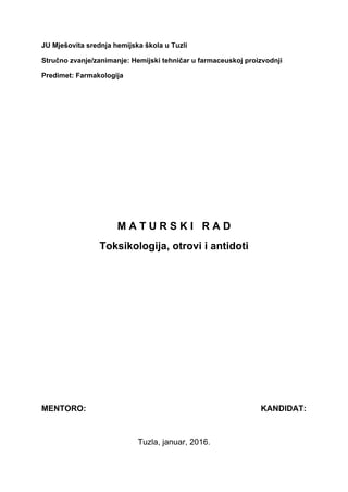 Toksikologija, otrovi i antidoti