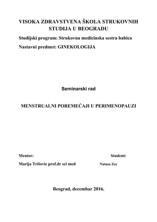 Menstrualni poremećaji u perimenopauzi