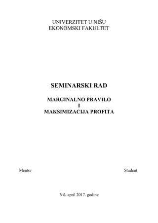 Marginalno pravilo i maksimizacija profita