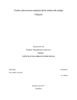 Način plaćanja zdravstvenih usluga