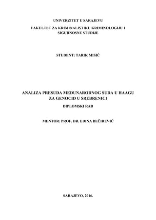 Analiza presude međunarodnog suda u Hagu za genocid u Srebrenici