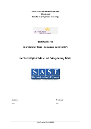 Berzanski posrednici na Sarajevskoj berzi