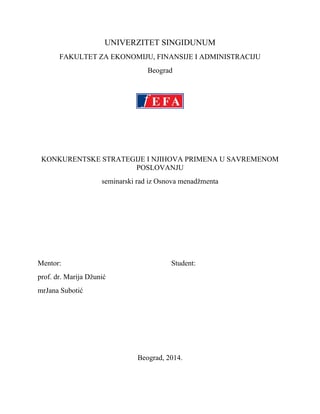 Konkurentske strategije i njihova primena u savremenom poslovanju