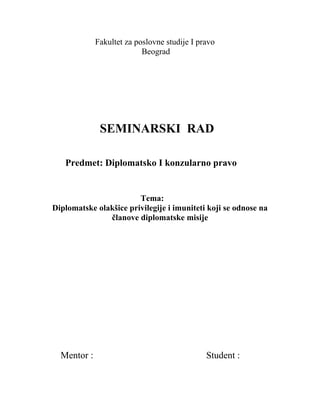 Diplomatske olakšice privilegije i imuniteti