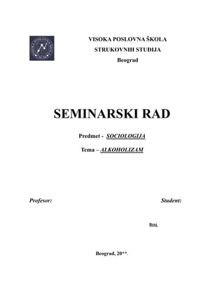 Analiza alkoholizma u Sociologiji