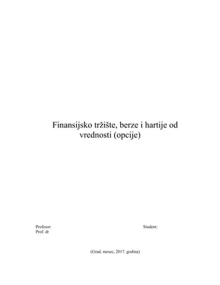 Finansijsko tržište, berze i hartije od vrednosti (opcije)