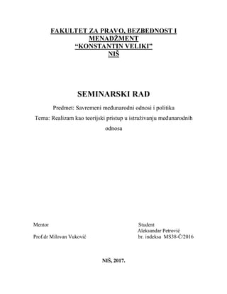 Realizam kao teorijski pristup u istraživanju međunarodnih odnosa