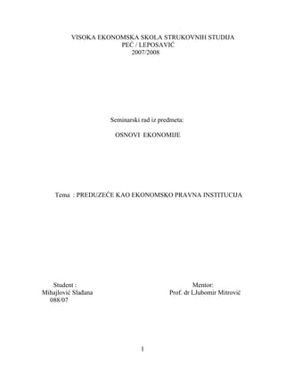 Preduzeće kao ekonomsko pravna institucija