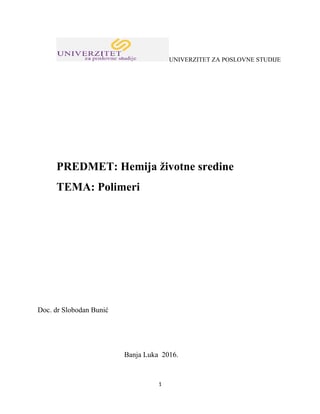 Polimeri: hemija životne sredine