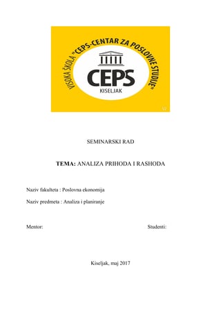 Analiza prihoda i rashoda