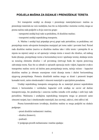 Podela mašina za dizanje i prenošenje tereta