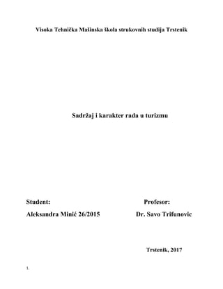 Sadržaj i karakter rada u turizmu