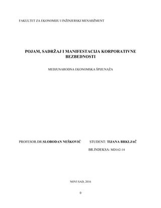 Pojam, sadržaj i manifestacija korporativne bezbednosti