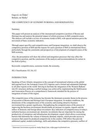 The competency of economy in Bosnia and Herzegovina