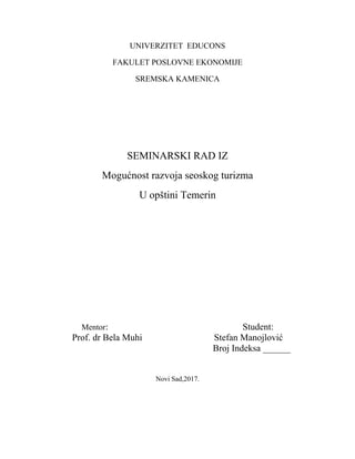 Mogućnost razvoja seoskog turizma u opštini Temerin