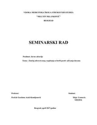 Značaj zdravstvenog vaspitanja u borbi protiv uživanja duvana