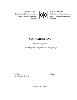 Osigurani slučaj i naknada iz osiguranja