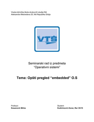 Opšti pregled embedded operativnih sistema