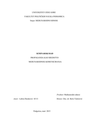 Propaganda kao sredstvo međunarodnog komuniciranja