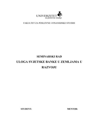 Uloga Svetske banke u zemljama u razvoju