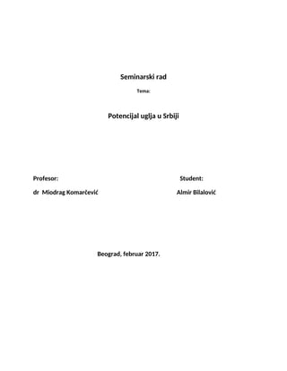 Potencijal uglja u Srbiji