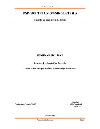 Akcije kao izvor finansiranja preduzeća