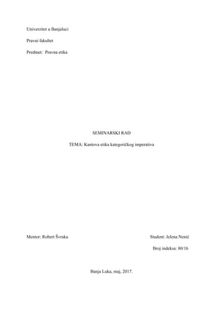 Kantova etika kategoričkog imperativa