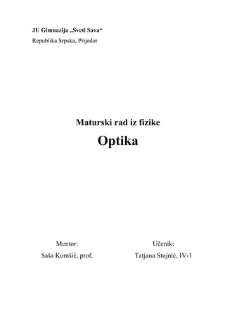 Optika: maturski rad iz fizike