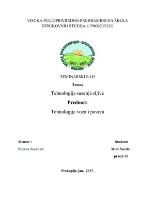 Tehnologija sušenja šljive