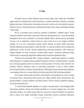 Uloga stranih direktnih investicija na privredni razvoj Srbije