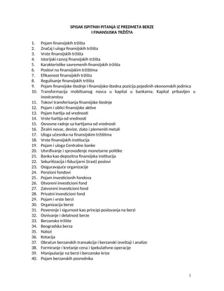 Berze i finansijska tržišta