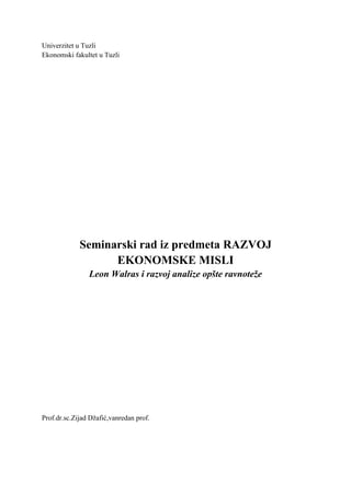 Leon Walras i razvoj analize opšte ravnoteže