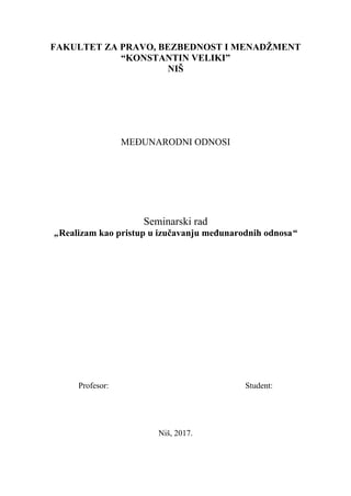 Realizam kao pristup u izučavanju međunarodnih odnosa