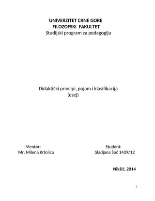 Didaktički principi pojam, i klasifikacije