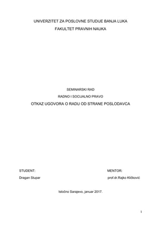 Otkaz Ugovora o radu od strane poslodavca